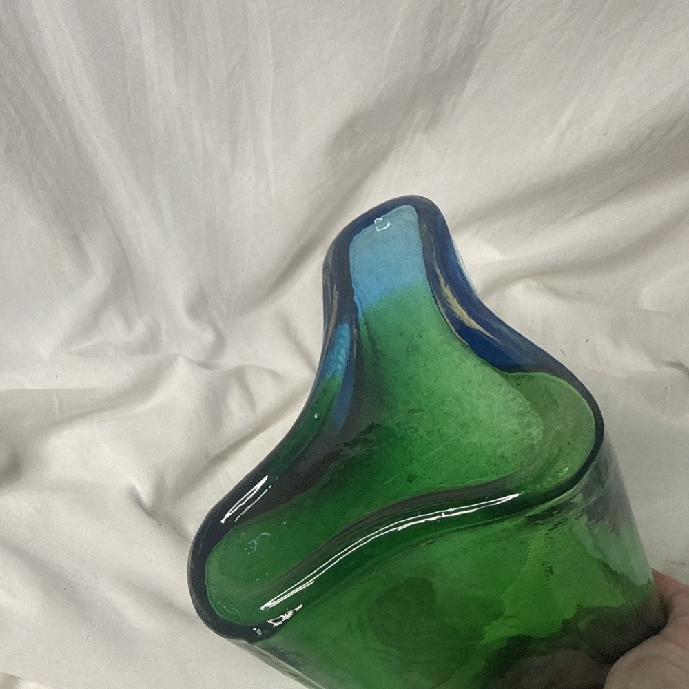 Southern Living Green Blue Aqua Art Glass Vase Abstract Wave Coastal Vase Sea - Picture 5 of 9